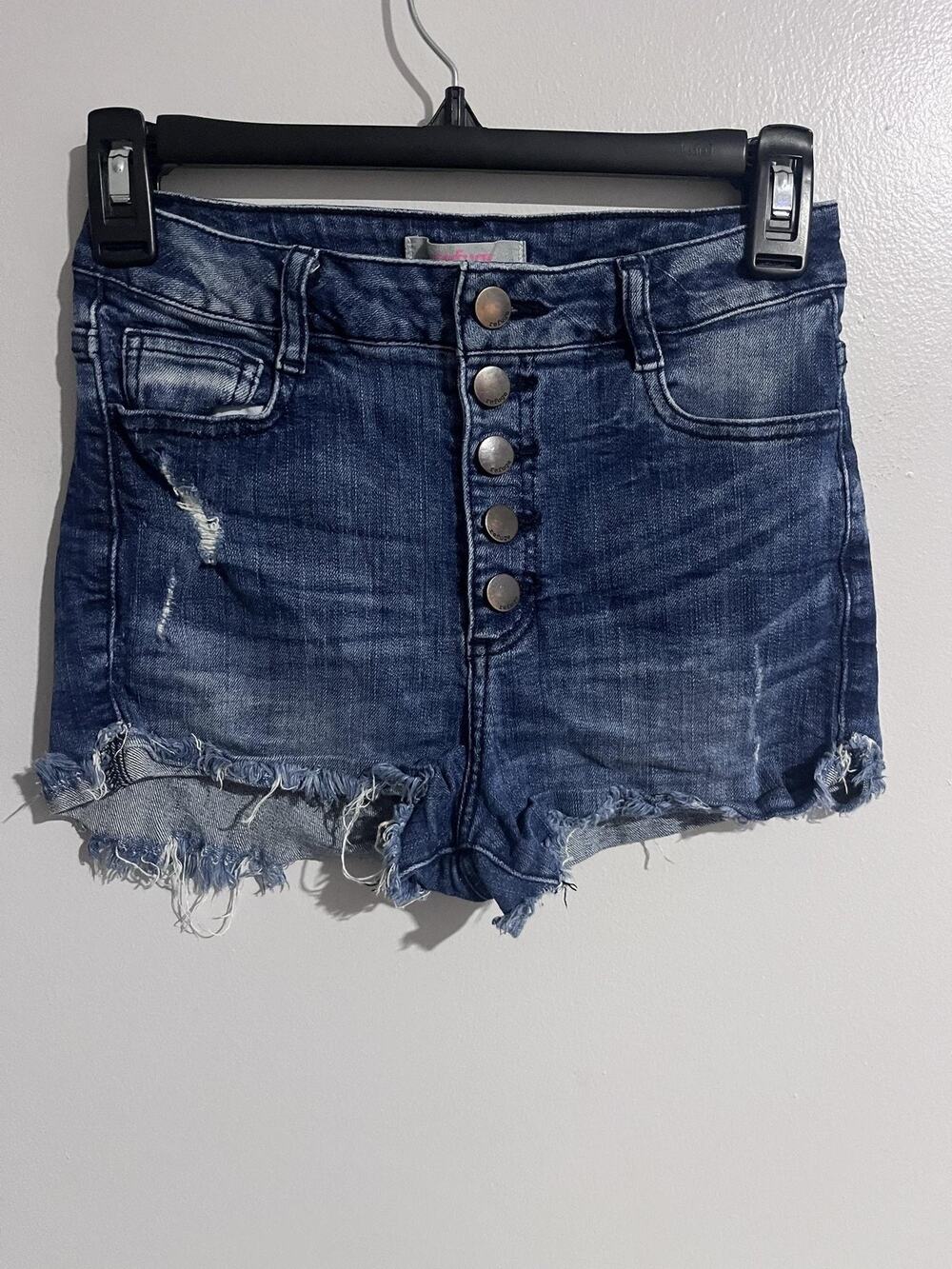 Refuge Shorts Womens 2 Blue Cut-Off Fringed Hem Button Fly Slim Denim Casual